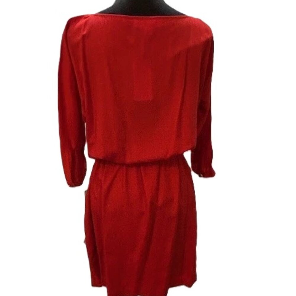 MICHAEL KORS Red Blaze Blouson Waist Dress, 3/4 Sleeve Removable Belt NWT $140 - Picture 7 of 16